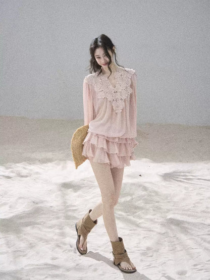 "Flowers on the Breeze" Blush Pink Top & Mini Skirt Two-Piece Set
