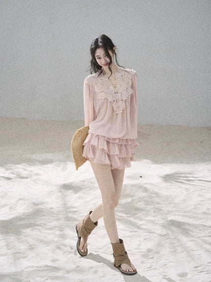 "Flowers on the Breeze" Blush Pink Top & Mini Skirt Two-Piece Set