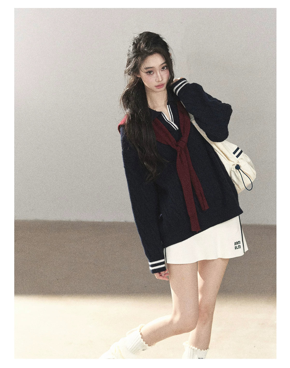 AOMALM - "Navy in Negative Space" Navy Academy-Style Knit Two-Piece Set