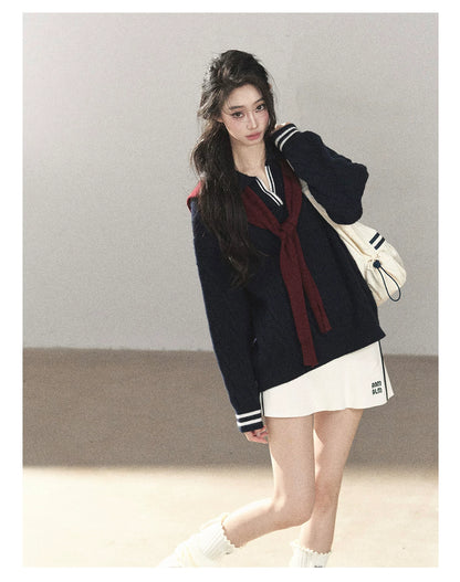 AOMALM - "Navy in Negative Space" Navy Academy-Style Knit Two-Piece Set