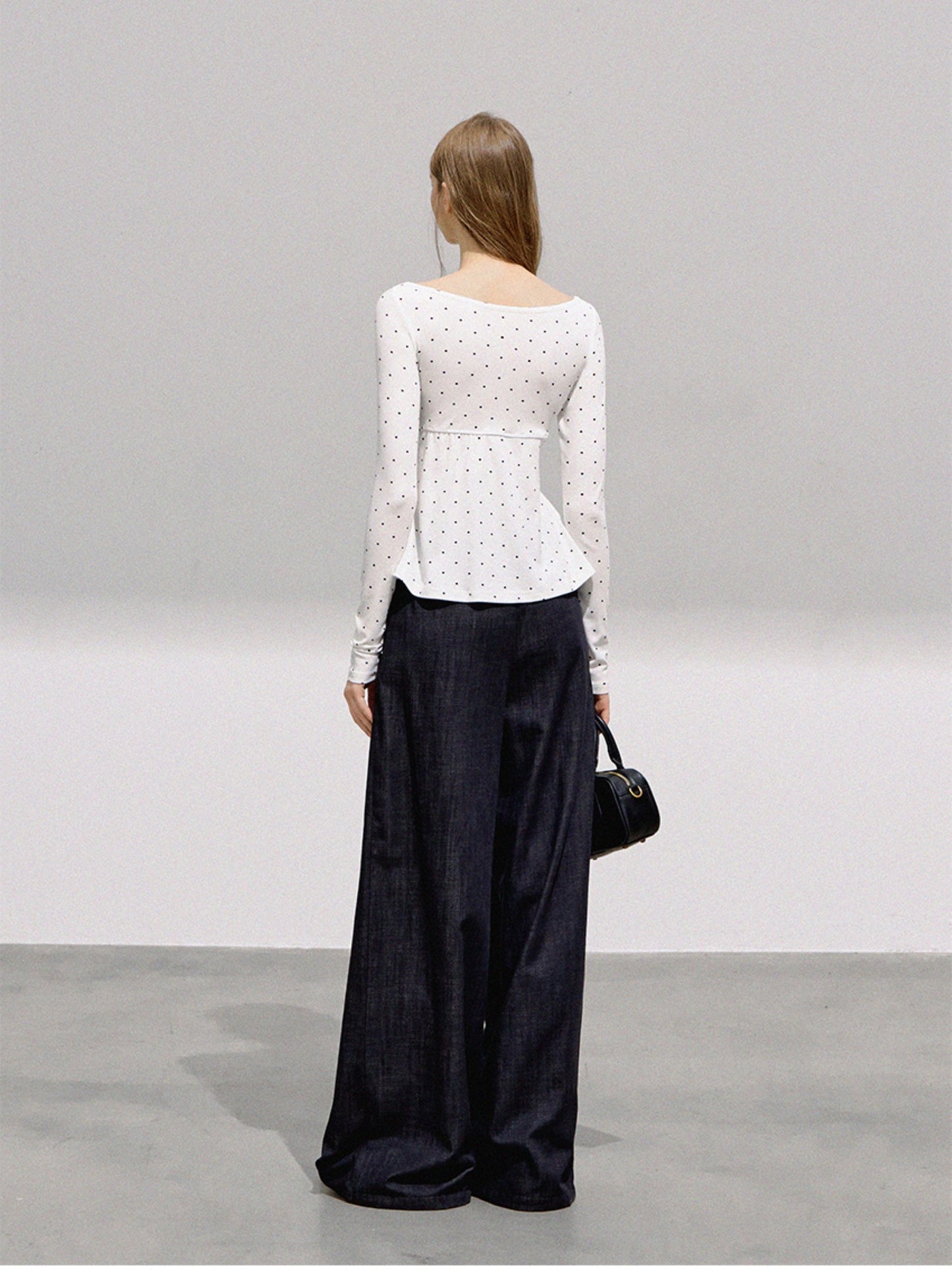 BOHOL BLING - French Sweetheart Polka Dot Top + Square Neck Black Cardigan