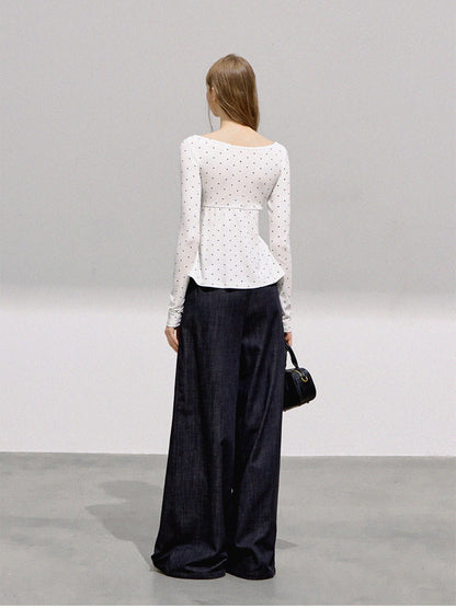 BOHOL BLING - French Sweetheart Polka Dot Top + Square Neck Black Cardigan