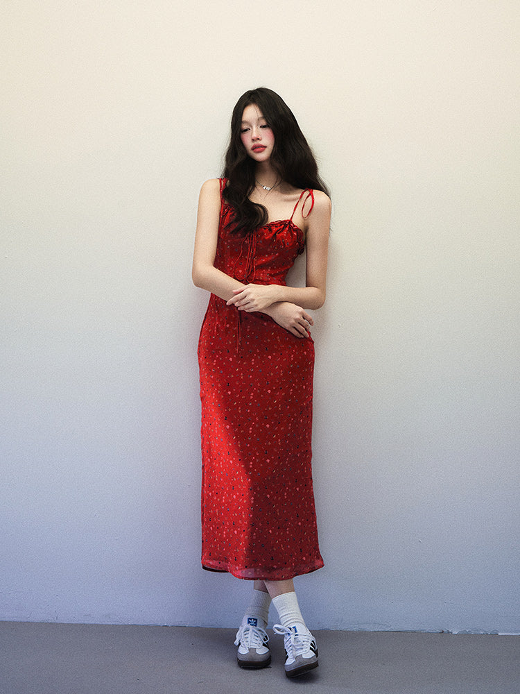 1P - “Flower” Rouge Whisper Chiffon Maxi Dress