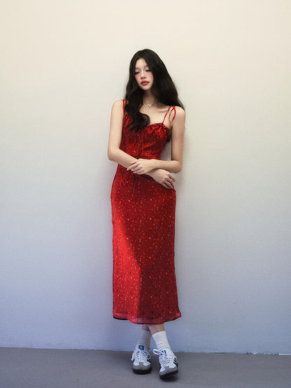 1P - “Flower” Rouge Whisper Chiffon Maxi Dress