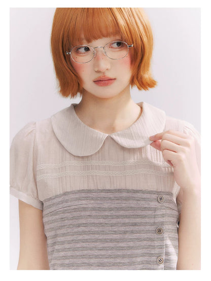 “Old Keepsake Letters” Frost Gray Doll Collar Lace Two-Piece Set