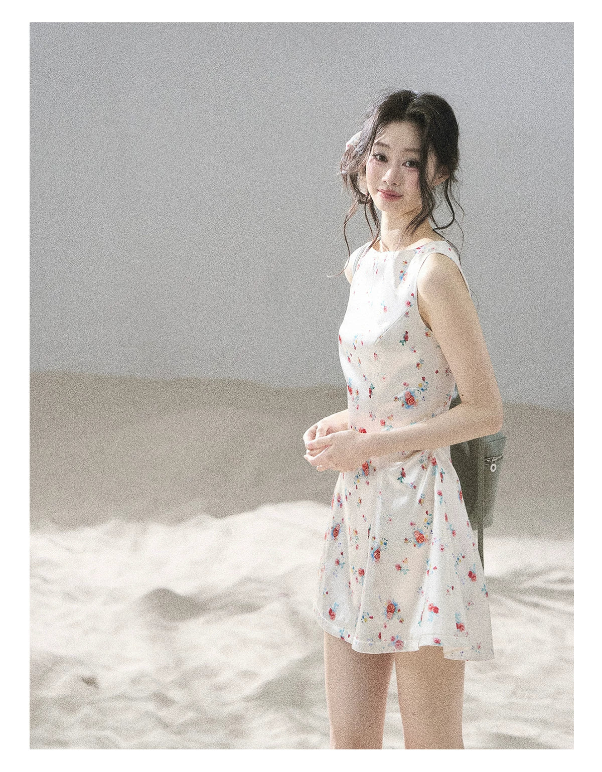 "Where Every Bloom Begins" Dutch Cream Floral Satin Puff Mini Dress (With Matching Scrunchie)