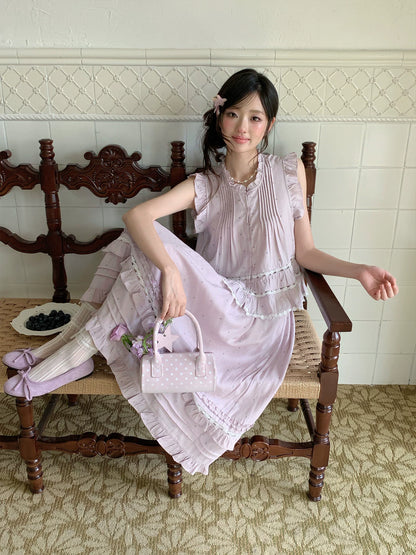 “Taro Polka Reverie” Lavender Polka Dot Skirt Set