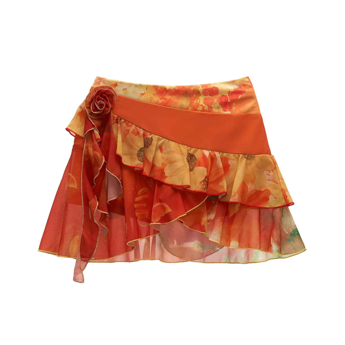 "Sunset Orange Bloom" Asymmetric Layered Mini Skirt WE942