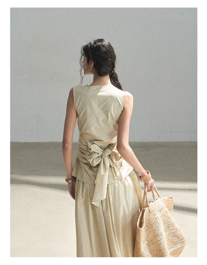 "The Last Falling Leaf" Milk Tea Lyocell Two-Piece Skirt Set
