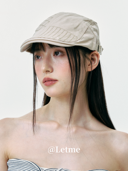 Striped Plaid Cadet Cap – Korean Style Short Brim Hat