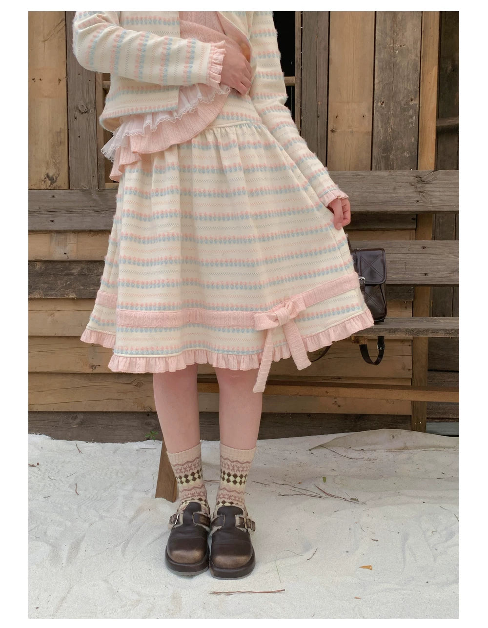 RF - Candy Stripe Floral Knit Cardigan and Midi Skirt Set