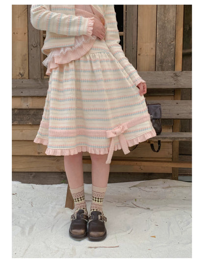 RF - Candy Stripe Floral Knit Cardigan and Midi Skirt Set