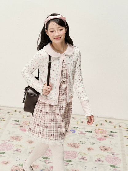 [RF] Waffle Texture Peter Pan Collar Floral Cardigan in Soft Pink