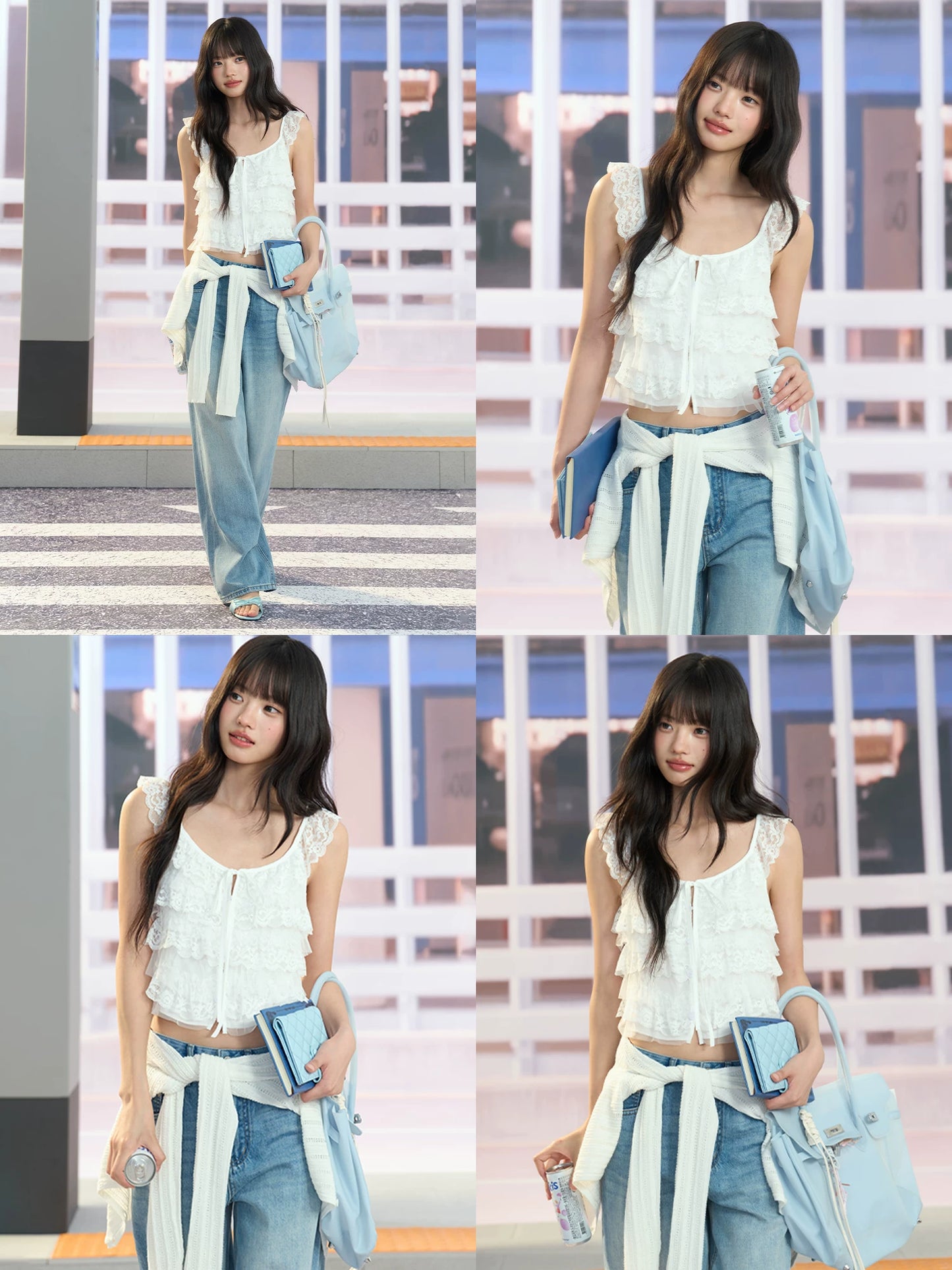 "Angel Arrival" White Lace Flutter Sleeve Cami Top
