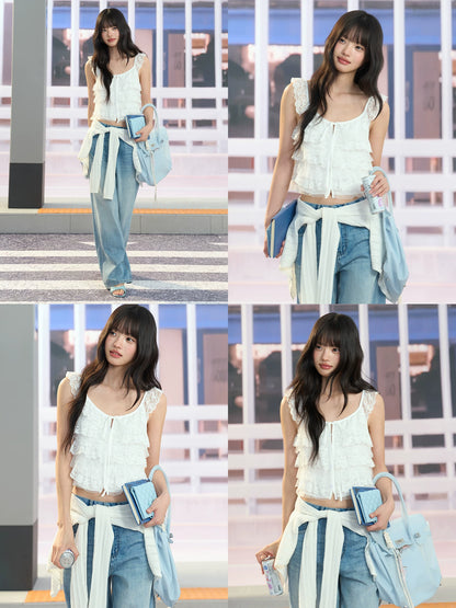 "Angel Arrival" White Lace Flutter Sleeve Cami Top