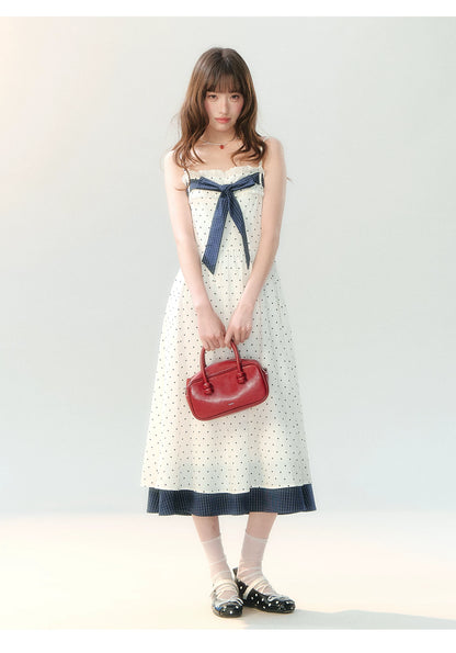 "Soft Mist Cream Puff" White Polka Dot Cami Dress LL2026207