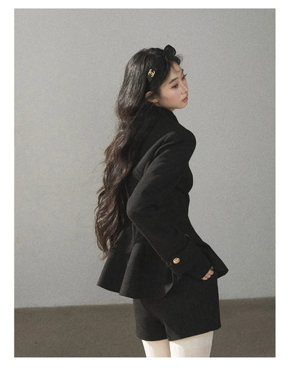 AOMALM - Quiet Black Fitted Fish-Tail Jacket & A-Line Skort Set