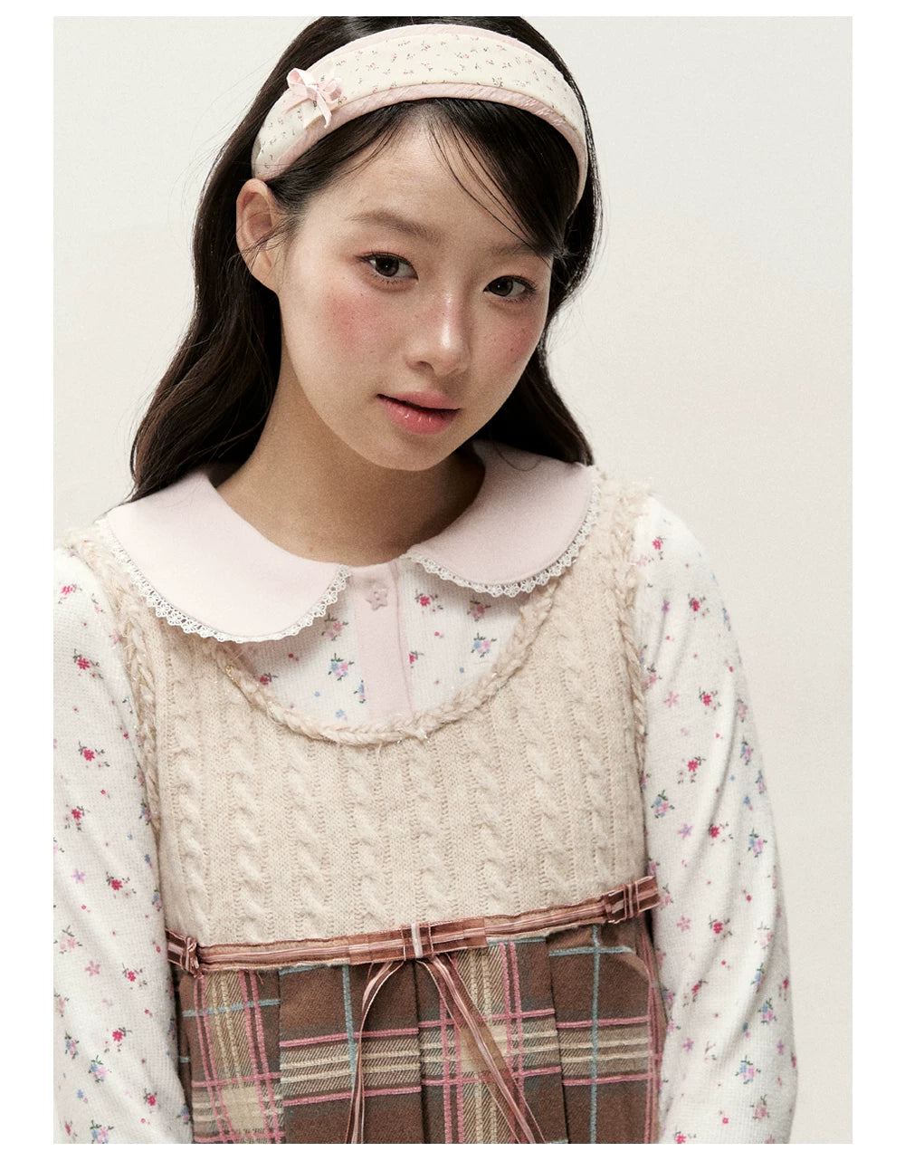[RF] Waffle Texture Peter Pan Collar Floral Cardigan in Soft Pink