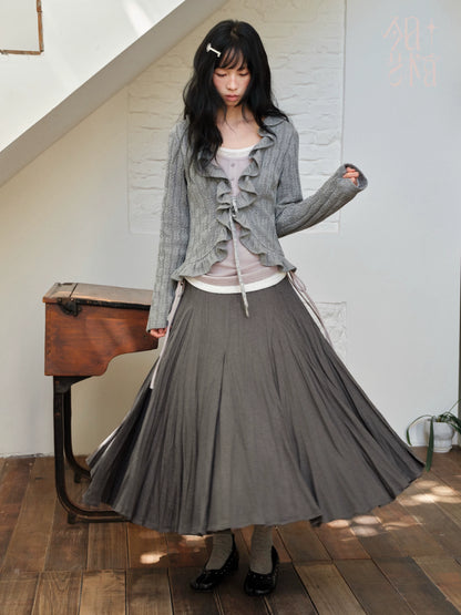 DAILY ARTIST - Gray Ruffle-Trim Cardigan & Purple Layered Top Set