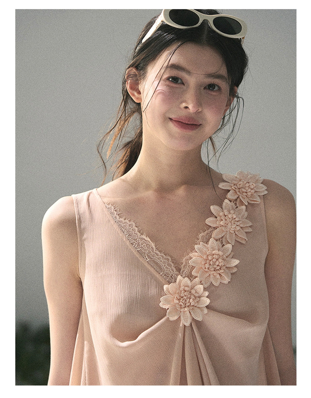 “Silent Rose” Blush Pink Floral Lace Sleeveless Top