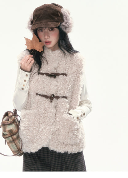 CAN - "The Velvet Alcove" Light Coffee Brown Reversible Plaid Shearling Vest