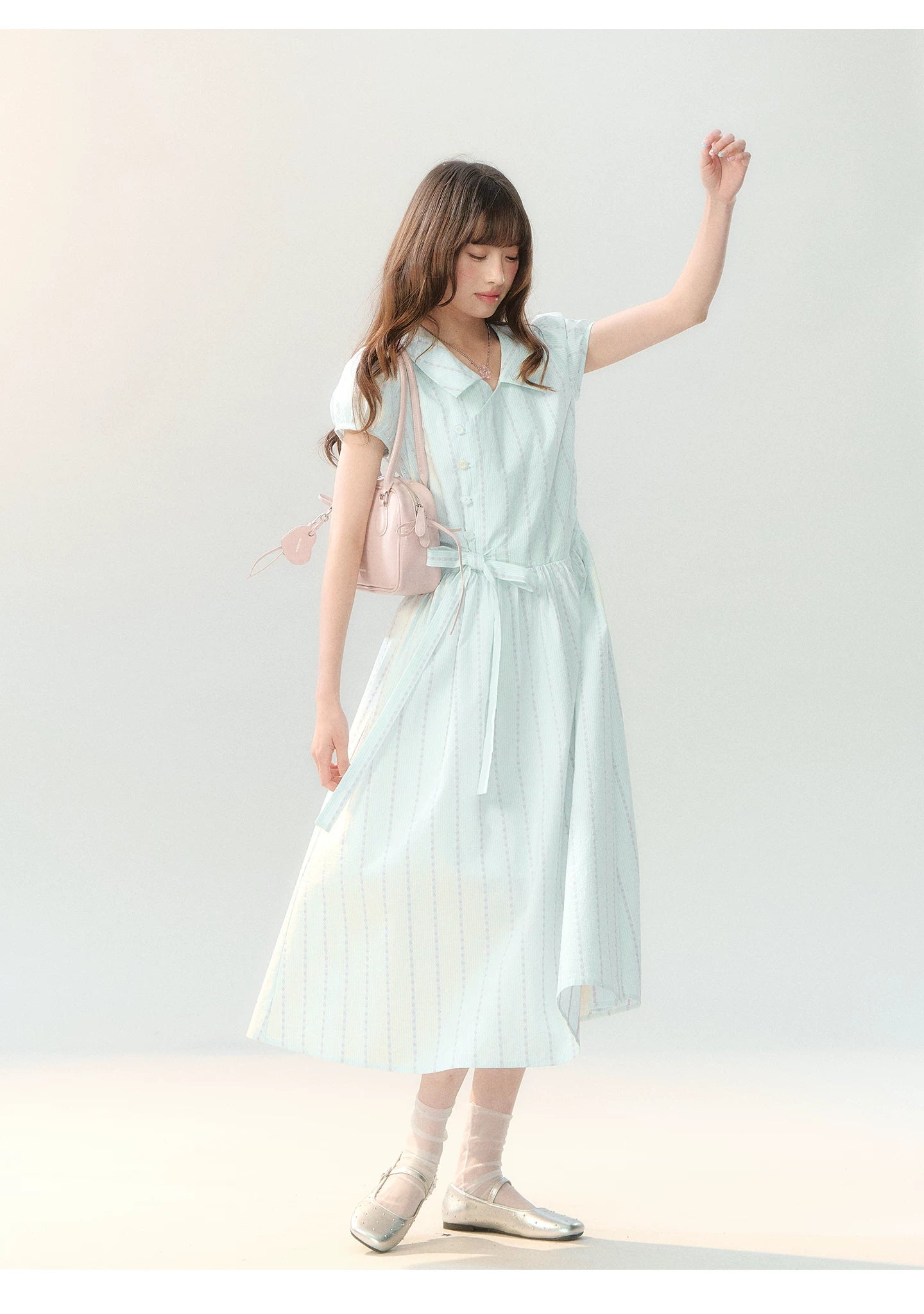 "Early Summer Letter" Blue Stripe Bow-Tie Wrap Dress PP2026211