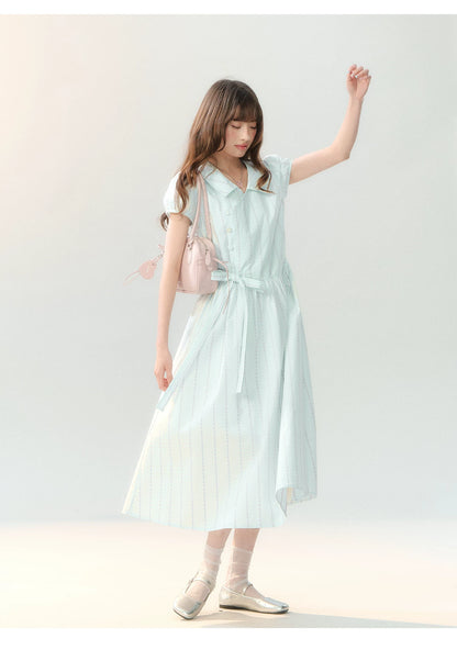 "Early Summer Letter" Blue Stripe Bow-Tie Wrap Dress PP2026211