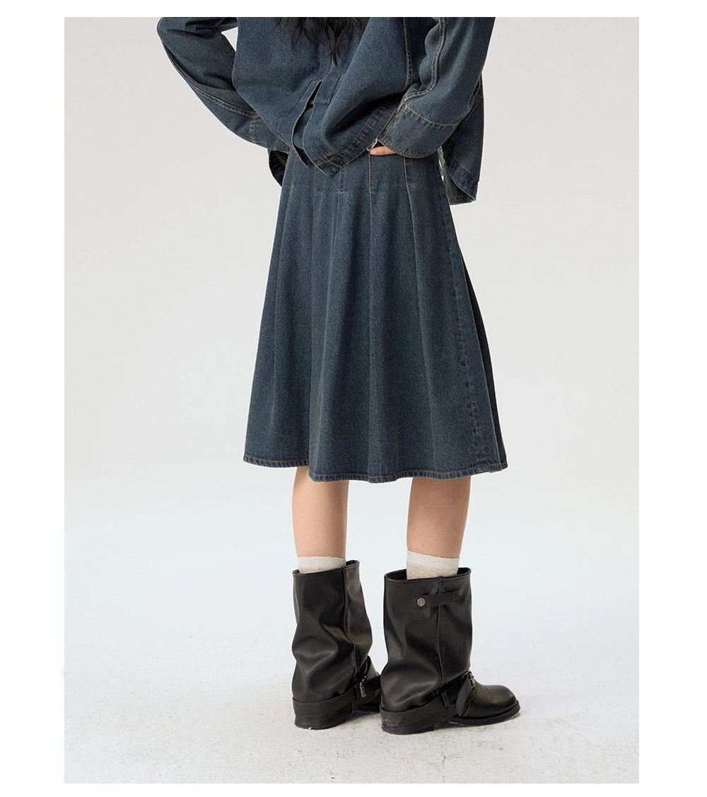 [CAN] "Wildflower Echoes" Vintage Indigo Denim Set (Jacket / Flared Pants / Midi Skirt)