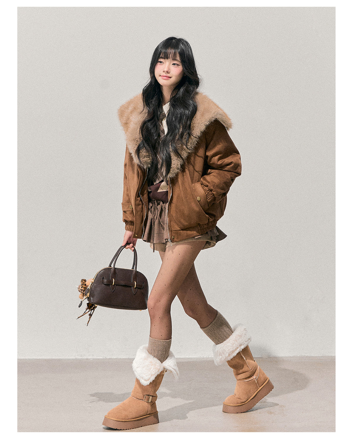 少也眼 "Sunset Melted Sugar" Faux Suede Padded Jacket