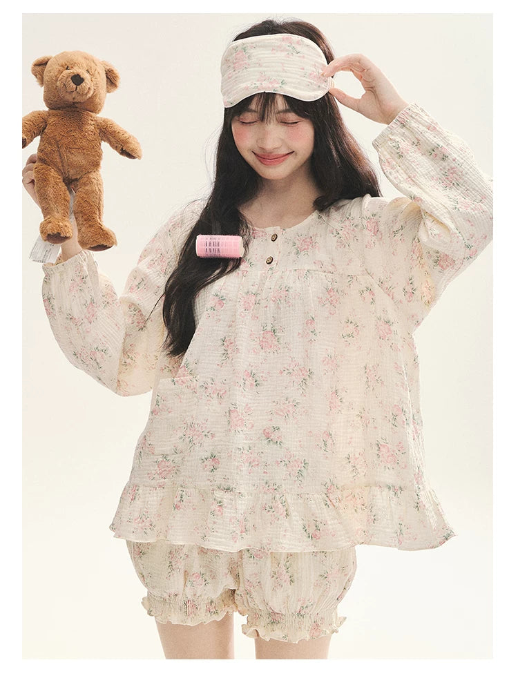 "Floral Journal" Cream Floral Pajama Collection (Free Eye Mask)