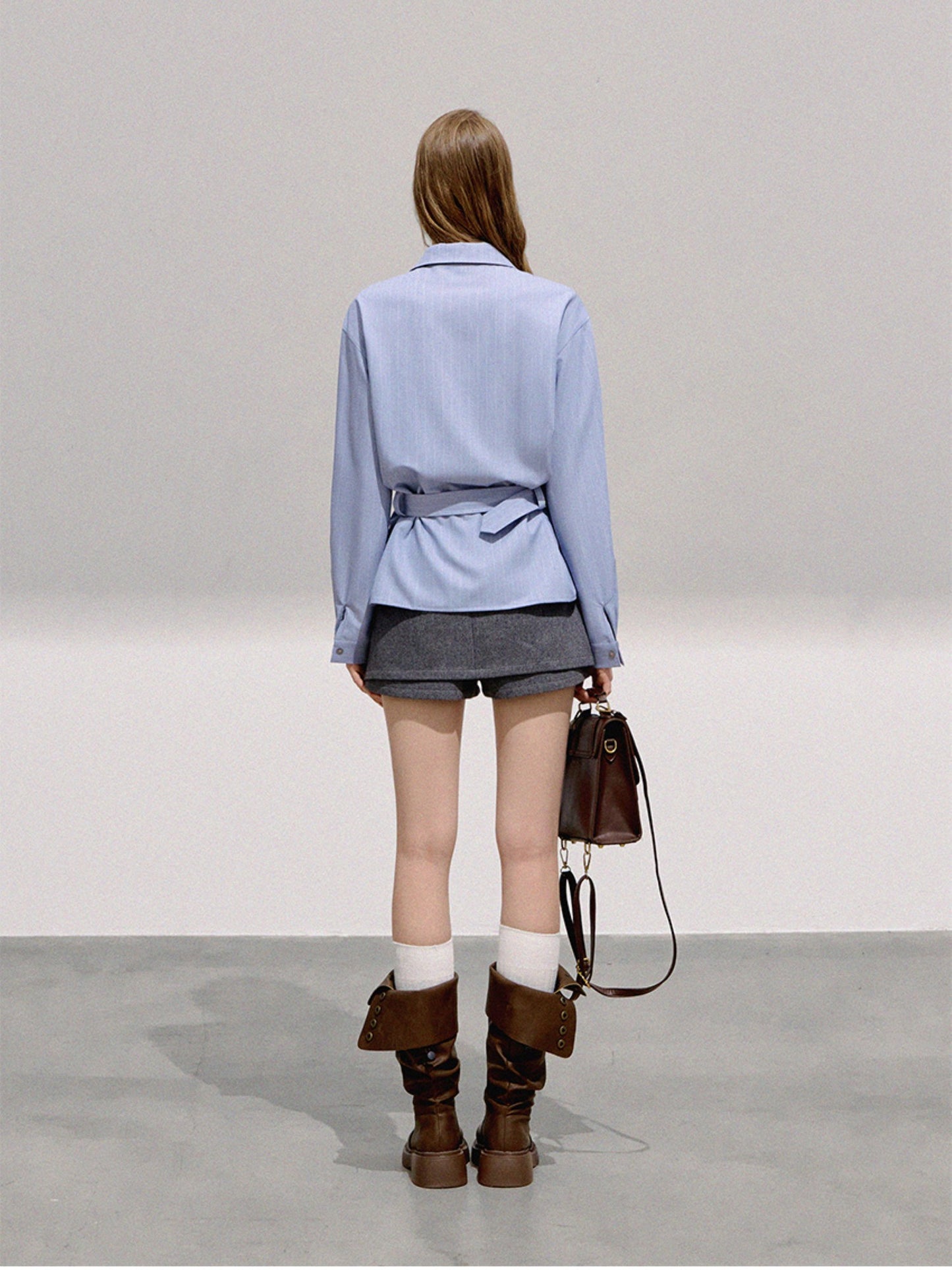 BOHOL BLING - Vintage Preppy Blue Striped Belted Loose Shirt