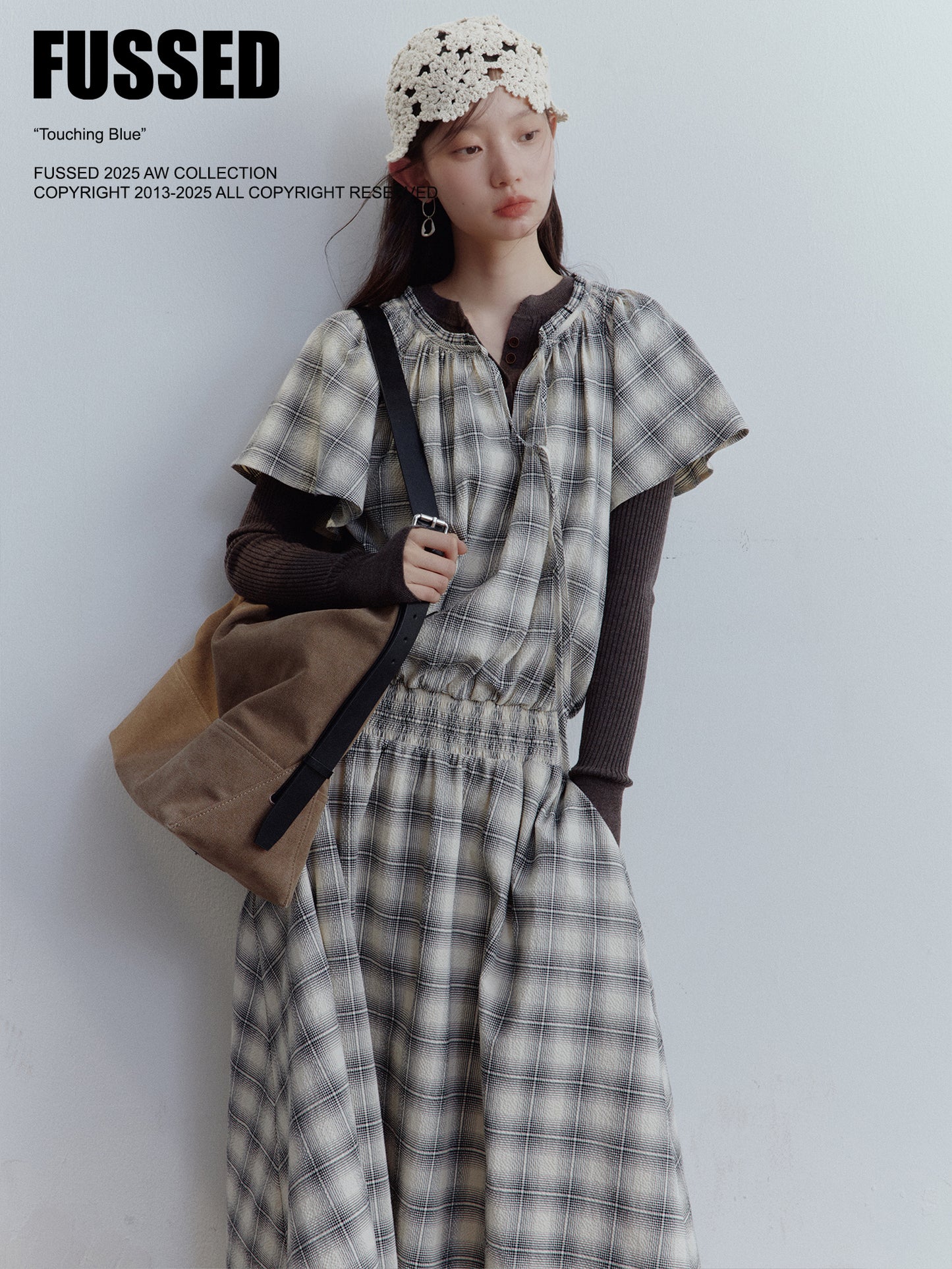 FUSSED Berlin Street Gathered & Panel Dress – Black & White Dupling Check FOF-25SS150