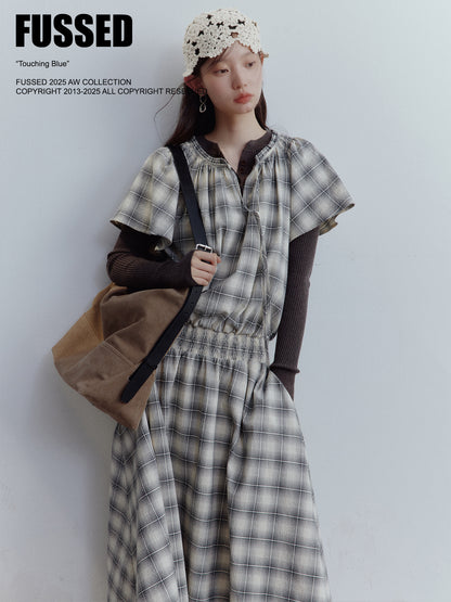 FUSSED Berlin Street Gathered & Panel Dress – Black & White Dupling Check FOF-25SS150