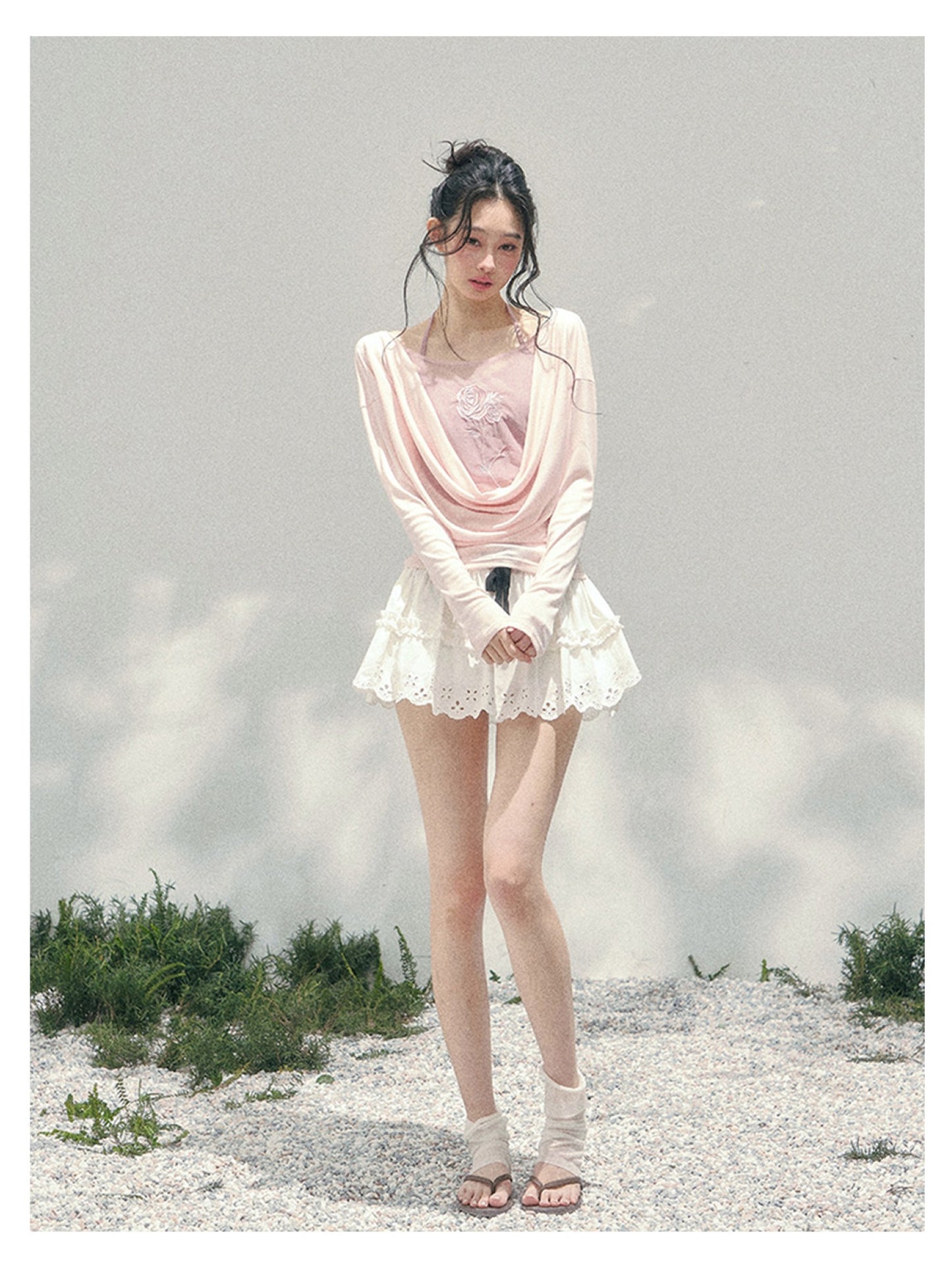 少也眼 “Summer Bloom Sequence” Cinnamon Pink Lyocell Two-Piece Overlay Set 140