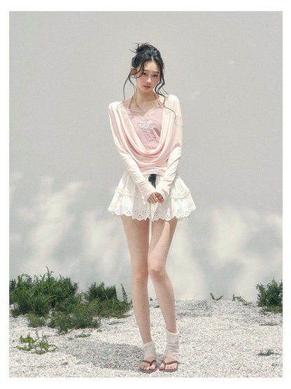 少也眼 “Summer Bloom Sequence” Cinnamon Pink Lyocell Two-Piece Overlay Set 140