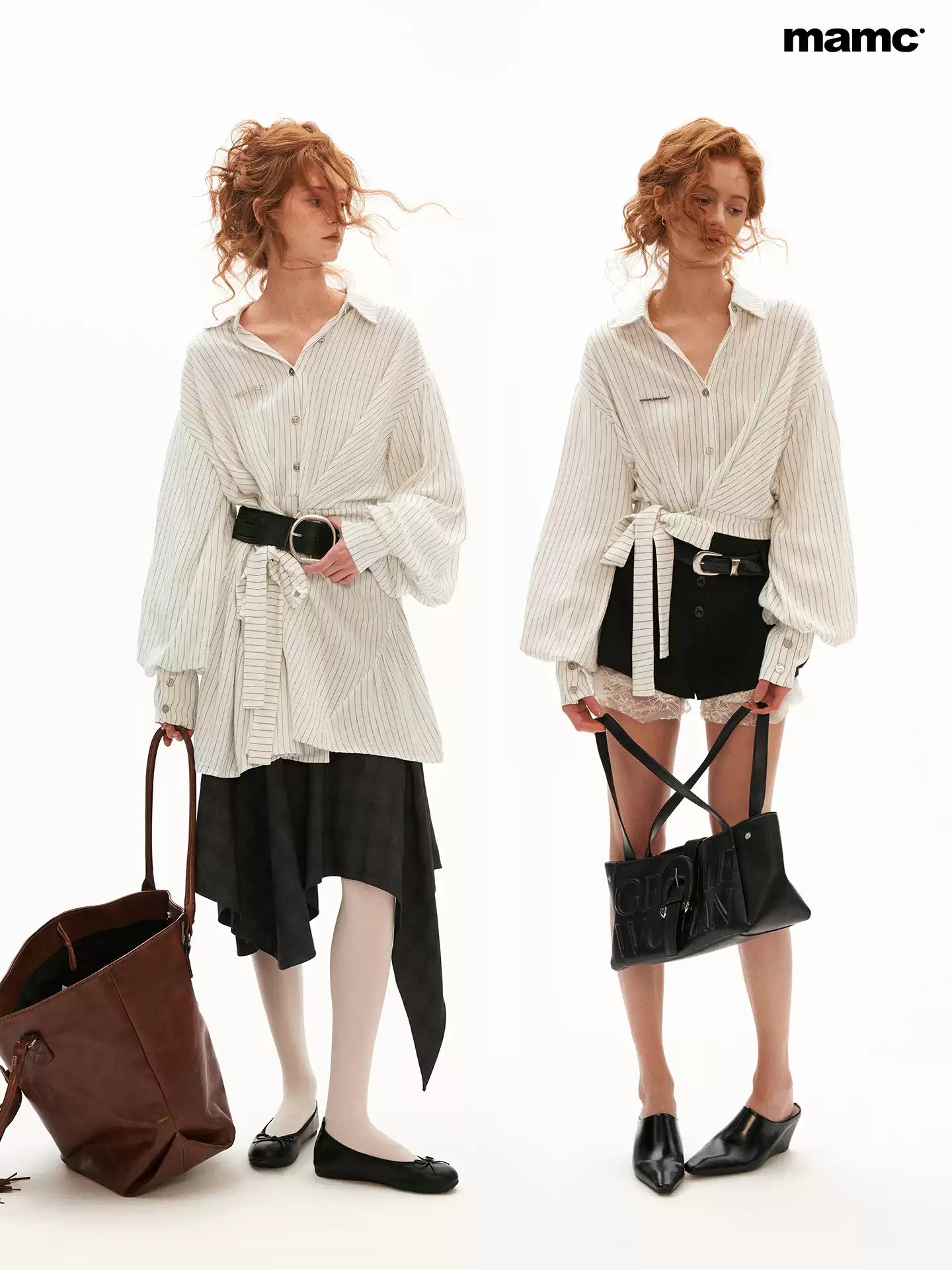 MAMC - White French Striped Wrap Waist Shirt