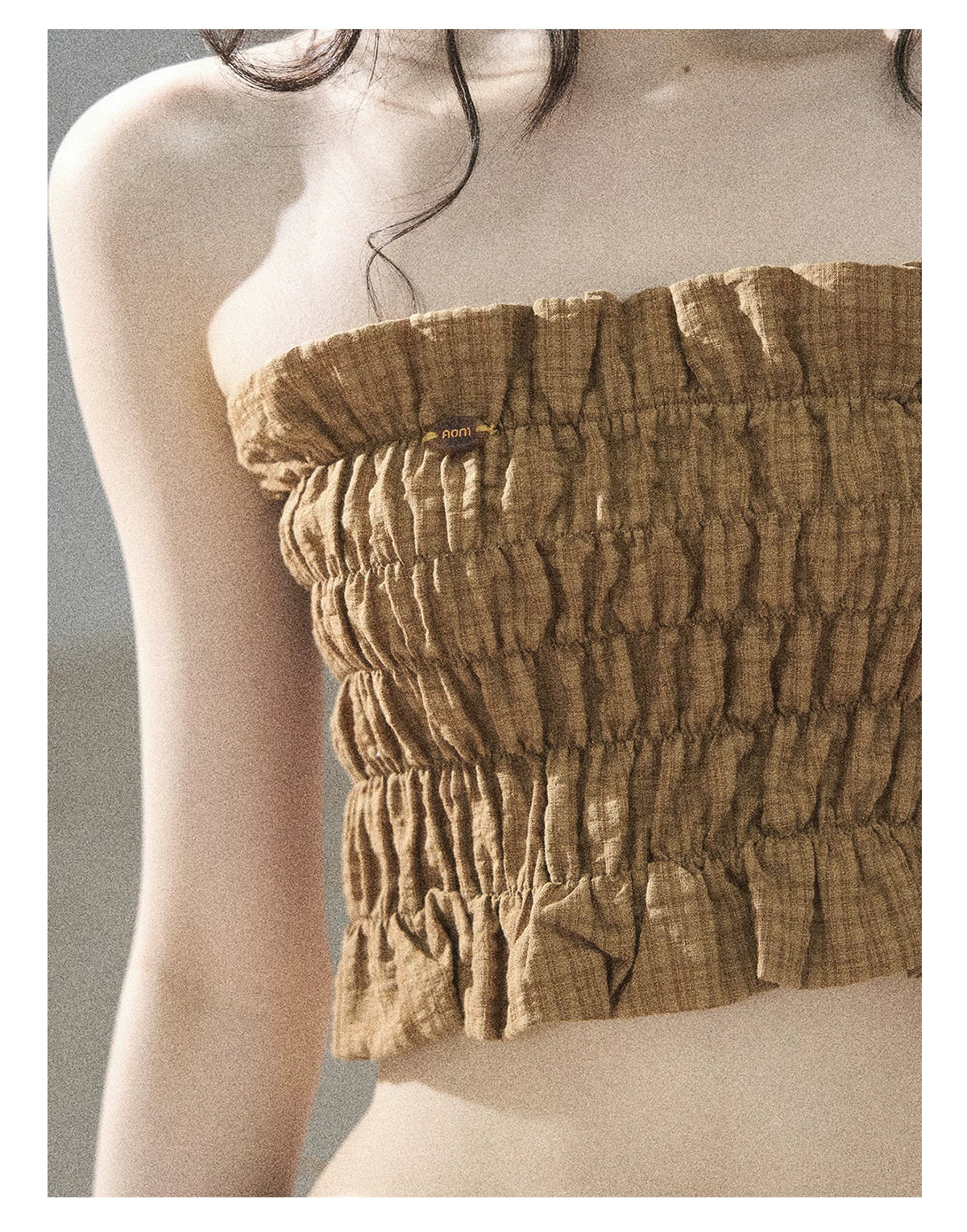 "Caramel Dusk" Ash Caramel Shirred Bandeau Top & Relaxed Pants Set