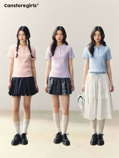 "Colorblock Bear Diary" Knit Polo Tee LL2026020