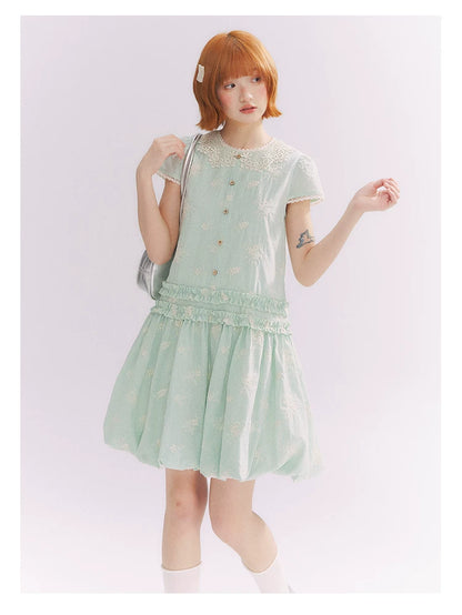 “Mint Lime” Green Stripe Lace Babydoll Dress