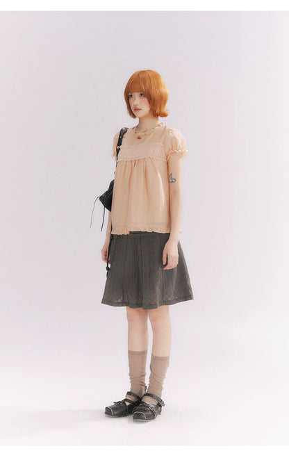 “Orange Soda” Seashell Orange Mesh Panel Puff Sleeve Top