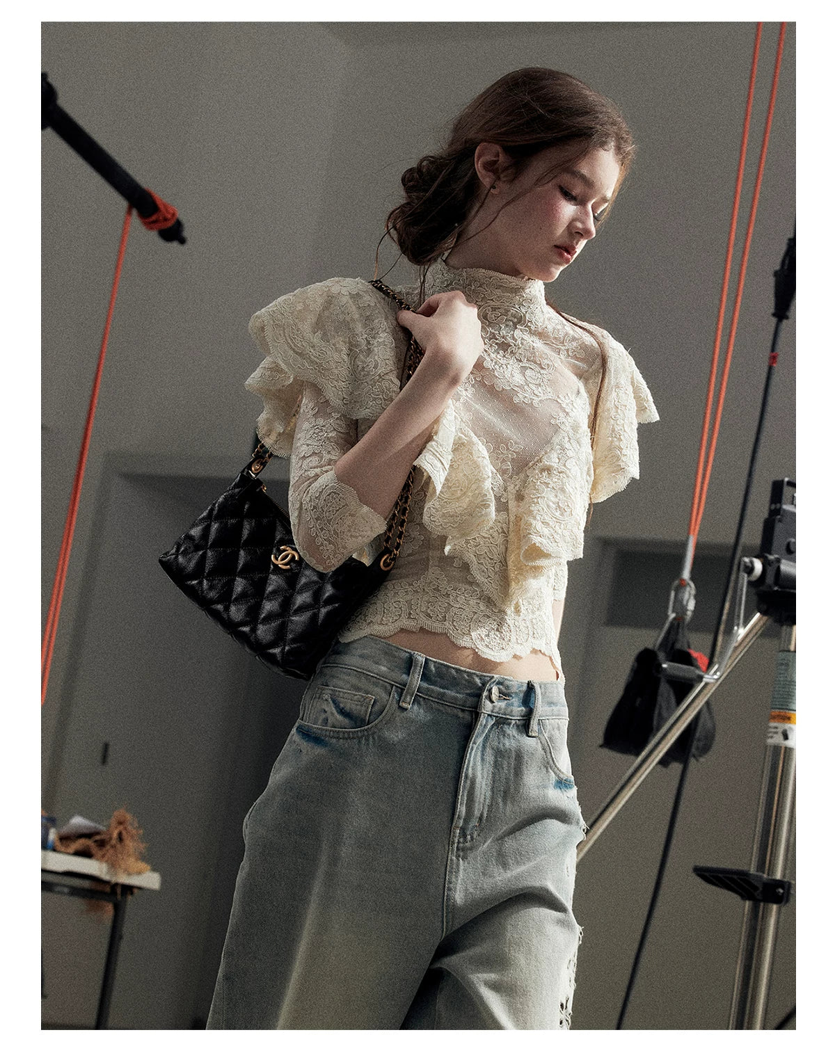 "Translucent Bloom" Dutch Cheese Lace Cropped Top