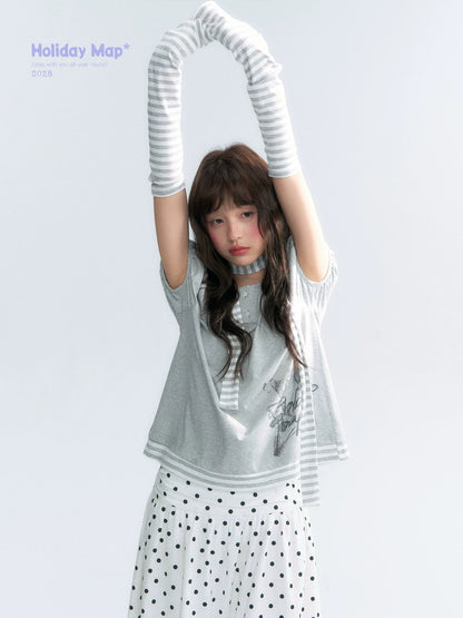 "Starlit Sketch" Heather Gray Graphic Knit T-Shirt