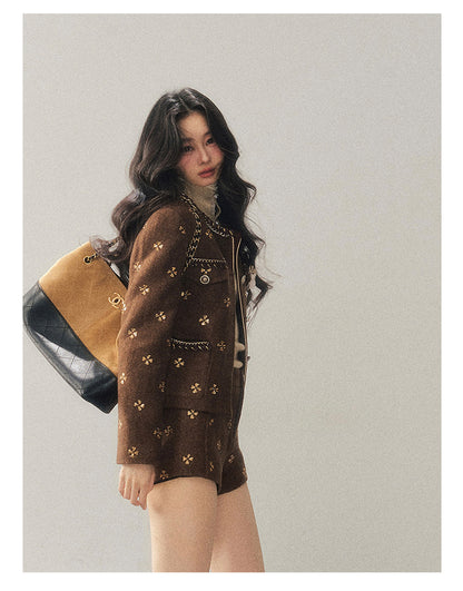 少也眼 "Deep Winter Wutong" Quilted Wool Tweed Two-Piece Set