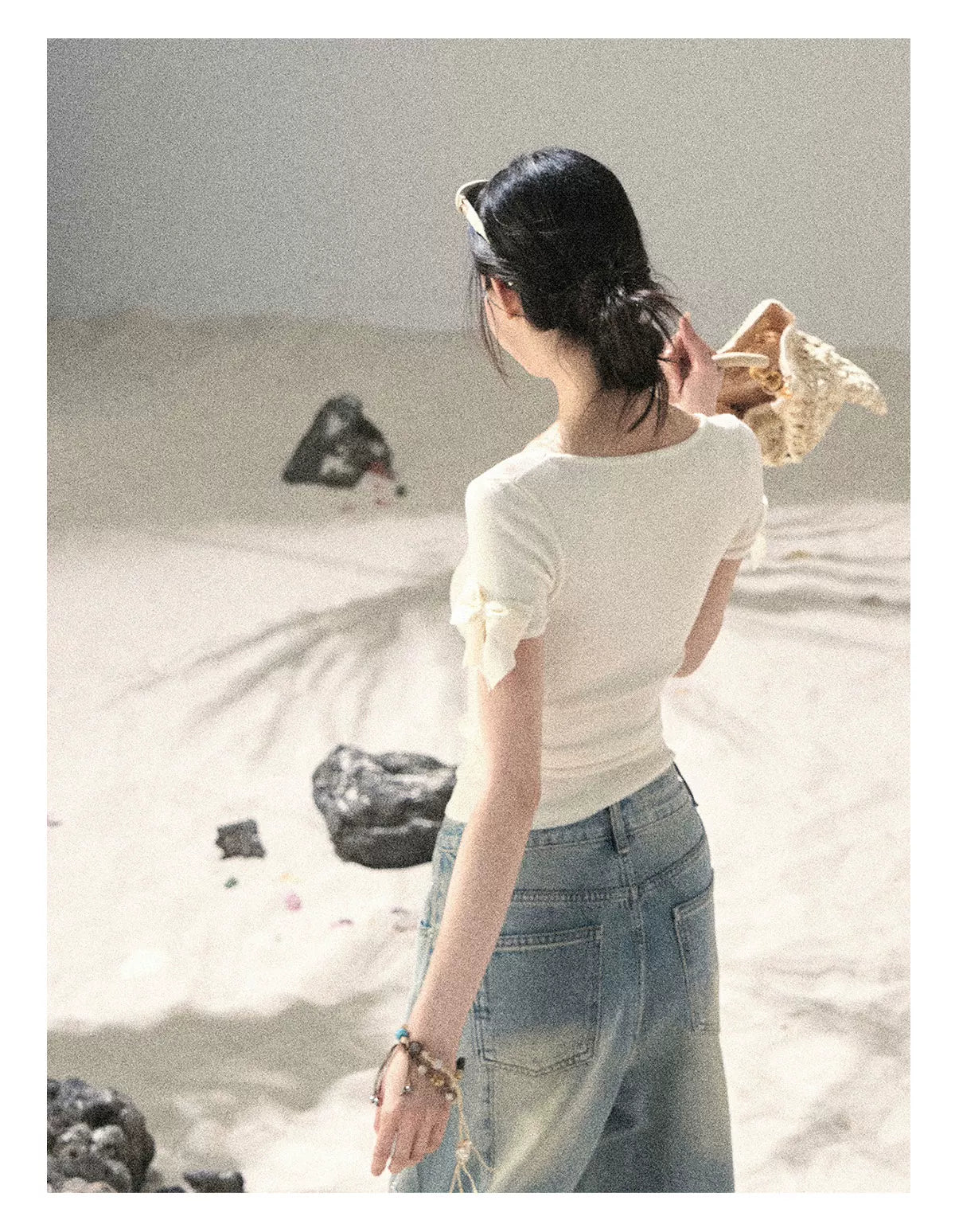 "Gentle Ocean Tide" Dutch Cream Cutout Knit Crop Top 75511
