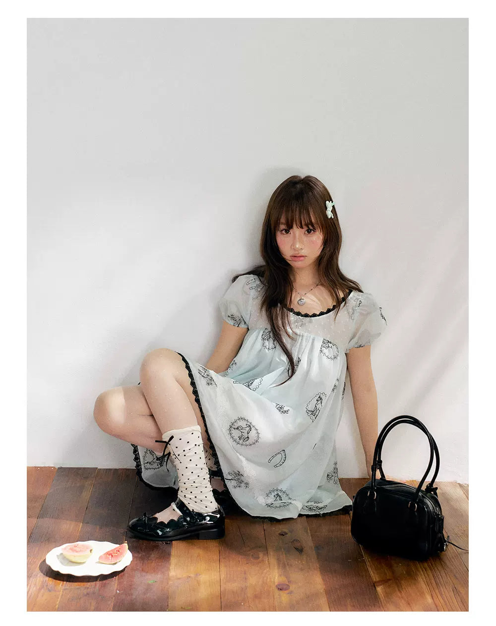 “Brown Sugar Fairytale” Blue Embroidered Puff Sleeve Dress