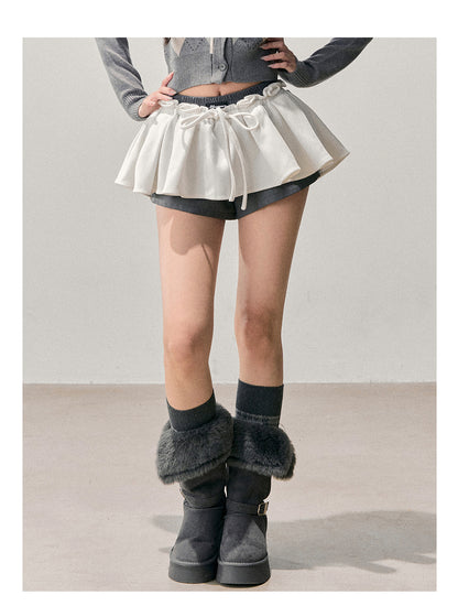 少也眼 “Annie's Waltz” Vintage Preppy A-Line Mini Skirt - White/Gray 1645635