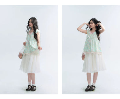 "Mint Blossom" Mint Green Floral Layered Floral Babydoll Top
