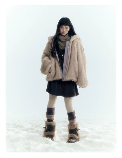 Horridale - Reversible Vintage Puff Jacket with Faux Fur – Misty Purple