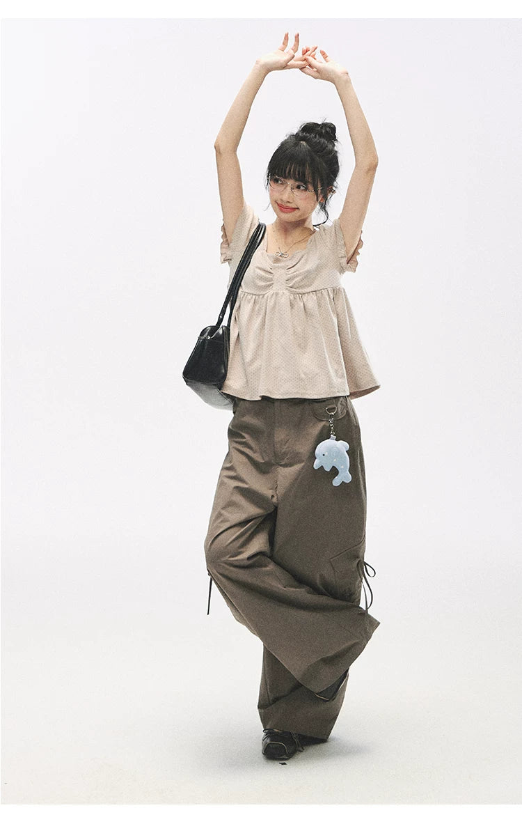 "Street Stroll Girl" Sage Gray Cotton Wide-Leg Cargo Pants