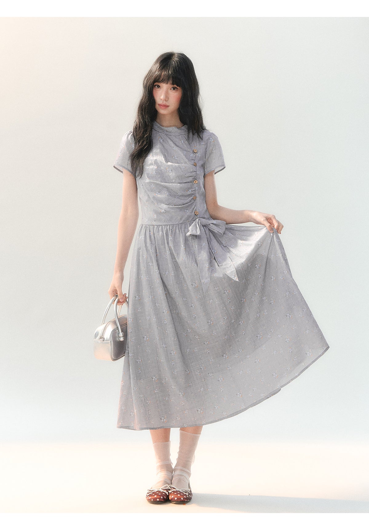 [CAN] "Lavender Mist Letter" Smoky Lavender Floral Bow Dress